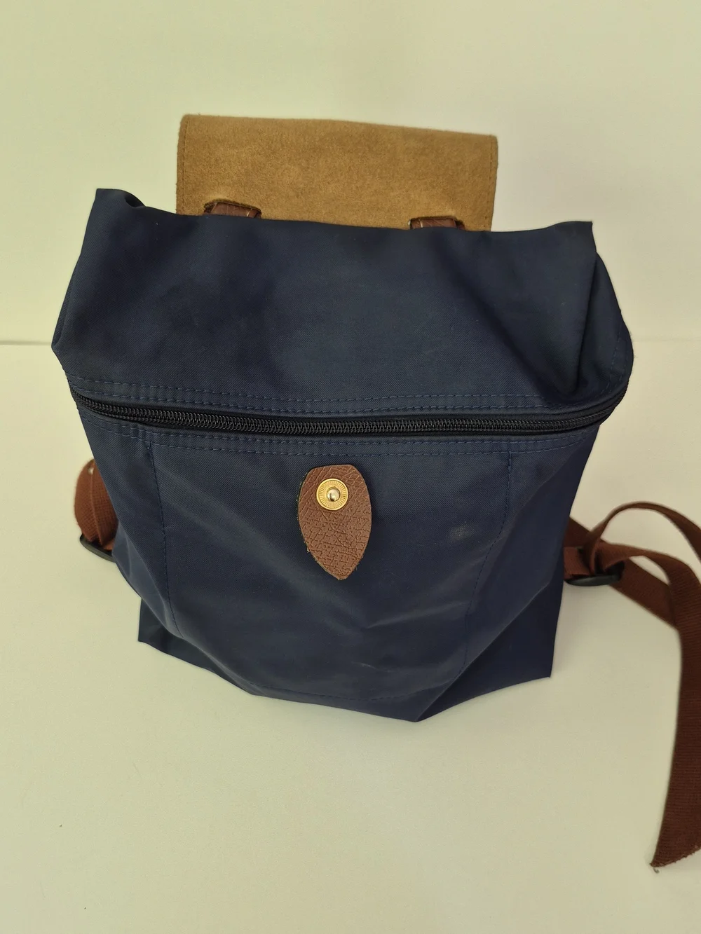 Longchamp Navy and Brown Leather Top-Handle Backpack